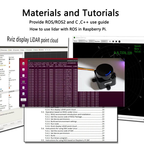 Screenshot showing Next Gen Lidar Sensor Kit For Robots And Drones, 25 Meter Range And 360 Degree Scanning software setup.