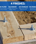 Installed three-eighth-inch by three-inch 304 stainless steel wedge anchors for concrete and cement in outdoor wooden framework.