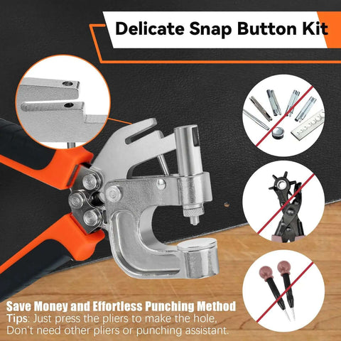 Dope All In One Leather Snap Tool Kit with 40 Silver 15mm Snaps, hole punch, and snap press pliers for leather craft.
