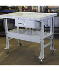 Beefy Heavy Duty Tear Down Table Workbench With Drain, Steel Work Surface And Built In Containment Basin, Lockable Storage Drawer, 1000 Lb Capacity, Four 4 Inch Poly Swivel Casters Two Locking For Easy Mobility