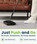 Grab And Go No Sweat Manual Sweeper For Carpets Hardwood And Rugs Triple Brush Picks Up Pet Hair Dust And Crumbs Instantly in use.