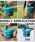 Cordless Power Seed Spreader Handheld With Dual 20V Batteries, Electric Lawn Spreader for fertilizer, grass seed, salt and ice melt in use