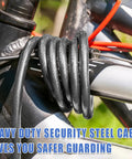 Bicycle secured with Half Inch Built Tough Heavy Duty Security Cable Lock With Loops For Outdoor Use, wrapped around frame.