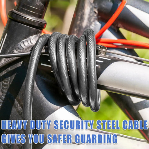 Bicycle secured with Half Inch Built Tough Heavy Duty Security Cable Lock With Loops For Outdoor Use, wrapped around frame.