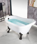 Slick Freestanding Clawfoot Tub Bundle Featuring Top Shelf Oil Rubbed Bronze Faucet And Drain Assembly All In One Premium Bathroom Soaking Package For Effortless Setup with water.