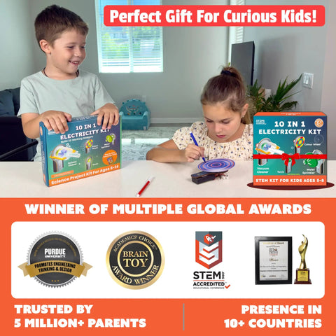 10in1 Electric Motor STEM Kit For Kids Ages 5 8 12 Hands On Science Toy For Learning Electricity, Engineering, DIY Projects, Motor Experiments And Real World Engineering Fun.