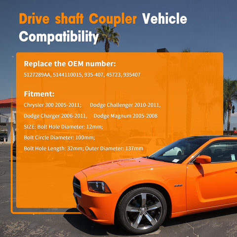 Drive Shaft Coupler Flex Joint Shaft Coupling With Bolts For Chrysler 300 2005-2010 And Dodge Challenger 2010-2011 Magnum 2005-2008 Charger 2006-2011 Replacement OEM 5127289AA 5144110015