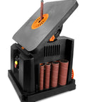 Oscillating Spindle Sander With a Beefy Beveling Table Top, 3.5 Amp Motor, five sanding sleeve sizes, 14x14 inch table