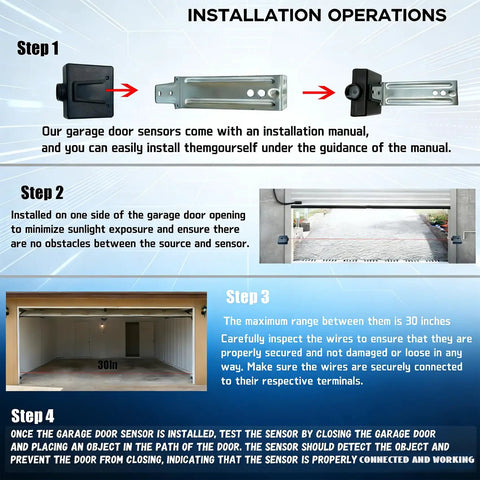 Installation operations for Replacement Garage Door Sensor For Genie Openers GSTB-R STB-BL Receiving And Sending Module