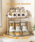Two Tier Lazy Susan Turntable Organizer For Cabinet And Pantry Space Saver 9 Inch Rotating Spice Rack on countertop with jars