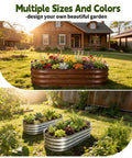 Galvanized Raised Garden Bed 4x2x1ft Planter Box For Vegetables, Fruits, And Flowers in a backyard setting, silver finish.