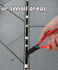 Pro-Grade 7-Inch Sheet Metal Hand Seamer Pliers used for edge seaming in tight spaces on pavement, ergonomic anti-slip handle visible