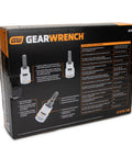 Back of 84 Piece Master SAE And Metric Hex And Torx Socket Set packaging highlighting features and socket details