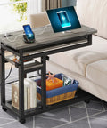 Small Portable Desk With Built In Outlet And USB Ports For Couch Or Bedside Use Height Adjustable Laptop Table On Wheels Mobile Standing Desk Rolling Cart Side Table With Charging Station For Easy Device Access, grey color