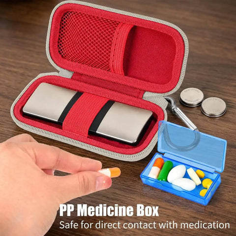 Solid Build Hard Case For Alivecor Kardiamobile One Lead 6L And 6L Max Featuring Shock Absorbing Foam Padding And Splash Resistant Shell For Commute Ready Storage, showing red interior and compact design.