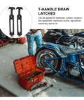 Beefed Up Rubber Latch Set 4 Pack T Handle Draw Latches with Flexible Elastic Buckles for tool boxes and storage near motorcycle