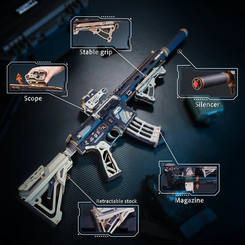 3D Puzzle For Adults M416 Replica Wooden Mechanical Puzzle Model For Home Decor Desk Ornament Gift For Teens 14 Plus And Adults With Precise Fit Pieces That Click Into Place And A Dope Desk Showpiece For Collectors., M416 wooden puzzle rifle with scope, silencer, magazine, and retractable stock