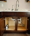 Under Sink Water Filtration System With Chrome Faucet, 2-Stage UltraEase Filters, installed under kitchen sink cabinet, blue color