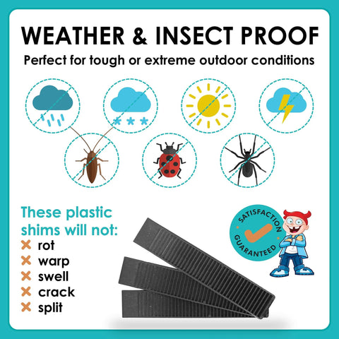 Composite Shims And Leveling Wedges, 12 Pack, 8 Inch, Made In USA, Extreme Load Plastic Shims, weather and insect proof graphic