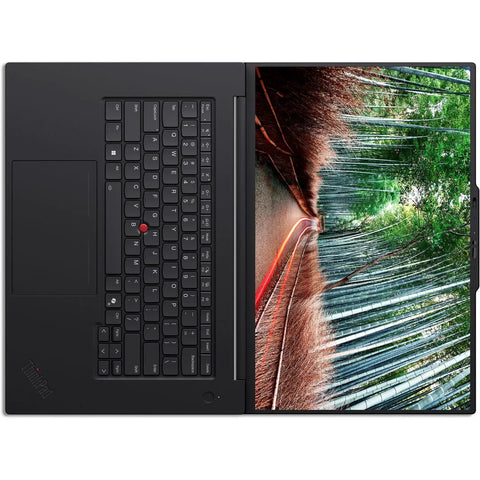 Top view of ThinkPad T1g Gen 8 AI Laptop With Ultra 9 285H VPro, 16 Inch 4K Display At 800 Nits open showing keyboard and vivid screen