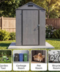 4x6 Foot Plastic Outdoor Storage Shed With Floor Lockable Door Vents UV Resistant Resin Durable Backyard Garden Shed for Lawn Mower and Gear Dark Grey
