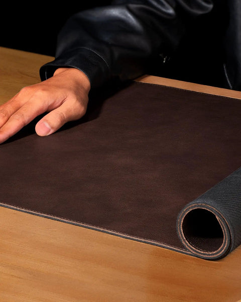 Genuine Leather Desk Pad For Office 31.5 By 15.8 Inches Thick Premium Table Mat With Stitched Edge and Non Slip Rubber Base