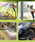 Relxitl green garden hose, 100ft, flexible with 10-function sprayer for garden, home, pet and car use.