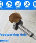 Heavy Duty 5 Piece Forstner Bit Set Premium Carbon Steel Woodworking Drill Bits For Crisp Holes In Hardwood Softwood Plywood And MDF Panels Cuts Smooth As Butter With Zero Grit And Absolutely No Jitter showing a woodworking hole opener with a clean hole in wood.