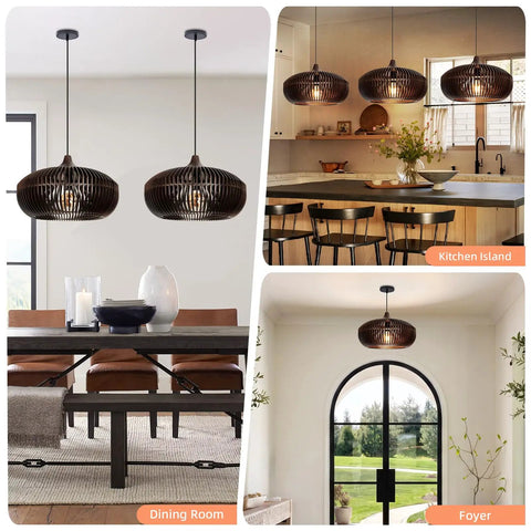 Arturesthome 1-Light Wooden Pendant Light Ceiling Hanging Light for Kitchen in dining room, kitchen island, and foyer settings.