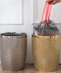 Golden Modern Small Trash Can Wastebasket For Bathrooms Powder Rooms Kitchens And Home Offices Durable Ceramic Round Garbage