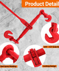 Heavy Duty Ratchet Chain Binders 2 Pack 9215 Lbs Working Load Limit Three Eighths To One Half Inch With G70 Hooks, red finish