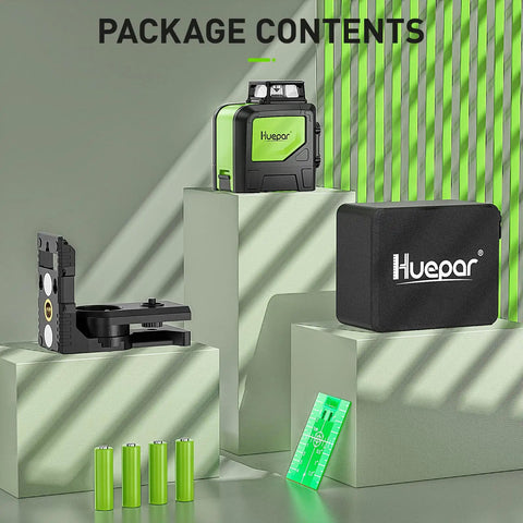 Self Leveling Laser Level With 360 Green Beam Cross Line, 360 Degree Horizontal Line And 130 Degree Vertical Coverage package contents