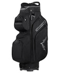 Side view of black 15 Way Golf Cart Bag With Divider Top, Easy Access Handles, Rain Cover, And Full Club Organization For Quick Access