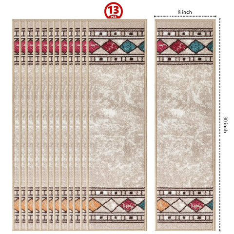 Non Slip Stair Treads Peel And Stick Rugs Set Of 13 With Modern Border 8X30 Inches Gray Easy Install No Residue Safe For Wood Tile Laminate Concrete Floors Durable Grip For High Traffic
