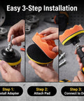 3-step installation of 10 Piece 4 Inch Car Polishing Pad Kit With Sponge Pads And Wool Pad Set M10 Drill Adapter And Suction Cup