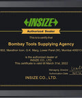 INSIZE Authorized Dealer certificate for Bombay Tools Supplying Agency, valid till March 31st, 2022, with details and signature.