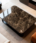 Close-up of a table with Brown Marble Peel And Stick Contact Paper For Countertops And Backsplash, showing detailed marble texture.