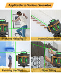 16 Line Green Laser Level Self Leveling Tool With 360 Degree Horizontal And Vertical Lines 150ft Range in various use scenarios