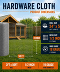 No Nonsense Heavy Duty Half Inch Hardware Cloth 24 X 50 Feet Roll True 19 Gauge Hot Dip Galvanized Welded Wire Mesh displayed with dimensions.
