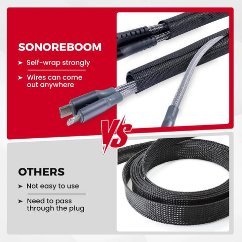 Comparison of split wire loom braided mesh cable sleeve for wires and cables DIY friendly easy side entry self wrapping cord protector