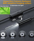 Ultra Clear Endoscope Camera With Light For Home And Auto Inspections, 1920x1440 HD Borescope With IP67 Waterproof Seal, SemiRigid Snake Camera, 16.4Ft Cable, 8 LED Lights, Works With iPhone And Android, For Pipes And Engine Bays. Adjustable LED control and 70° lens