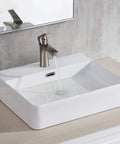 Wall Mount Bathroom Sink, Small White Rectangular Ceramic Vessel Sink For Modern Baths, 20 By 17 Inch, faucet pouring water