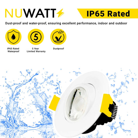 Kick Your Lighting Game Up A Notch With These Solid 3 Inch Gimbal Recessed Downlights 16 Pack 8W Led 600 Lumens Cct Switch 27k To 50k Dimmable Canless Ic Rated White Finish Get Lit Now, showing IP65 rated recessed downlight design.