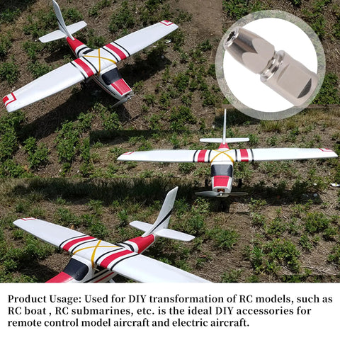 Overhead view of RC planes with inset of stainless steel Flex Collet Coupler For 5mm Motor Shaft And 4mm Flex Shaft.