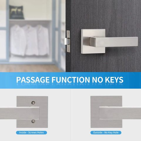 Six Pack Keyless Passage Lever Door Handle Set For Hallways And Closets Heavy Duty Reversible Satin Nickel Easy Install