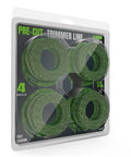 Four Pack Twisted Trimmer Line 0.095 Inch By 56 Feet for EGO Trimmers Replacement String in packaging, four rolls, green color