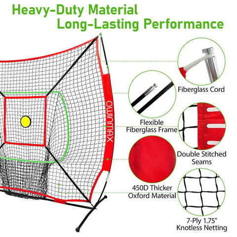 Six By Six Foot Baseball And Softball Training Net with batting tee, strike zone target, circular target, weighted practice ball
