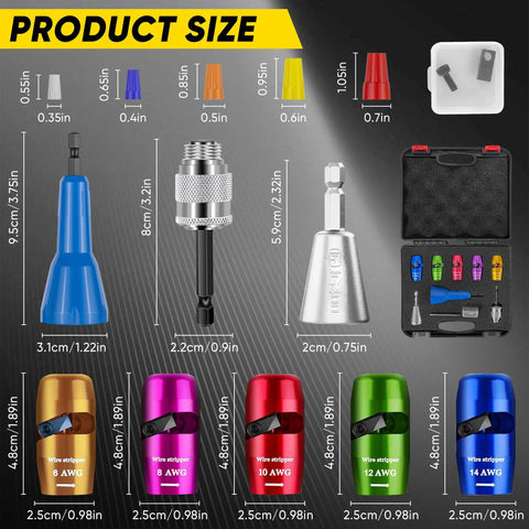 8 In 1 Wire Stripper And Wire Twister Kit For Drill Driven Electrical Work Fast Quick Strip Tool product size and components