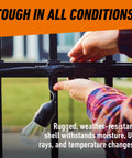 Person adjusting weather-resistant light bulb on an outdoor fixture, showcasing durability in various conditions.