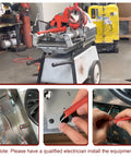 14 Feet 14 Gauge Heavy Duty Power Cord Replacement For Ridgid Pipe Threaders connected to a pipe threading machine in a workshop.